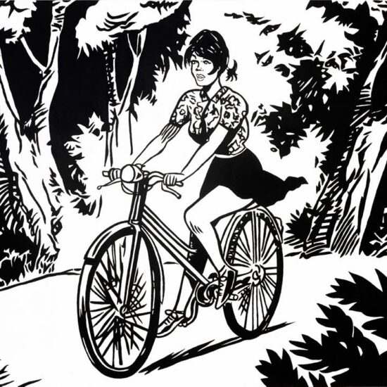 La Cycliste, Acrylique sur panneau de bois/Acrylic on wood panel, 61 X 81.5 cm, 2018.