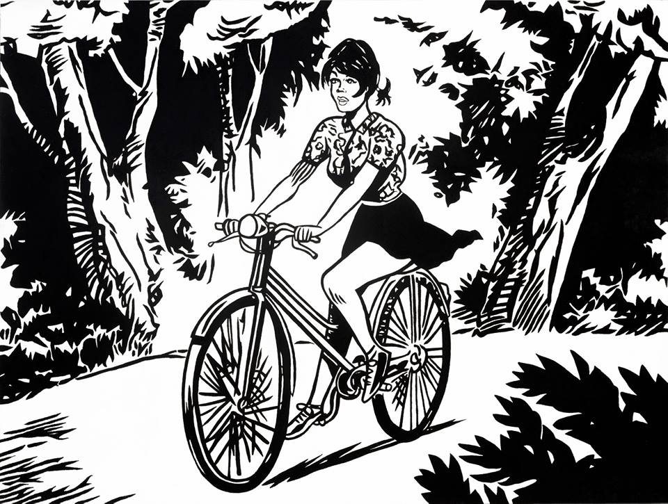 La Cycliste, Acrylique sur panneau de bois/Acrylic on wood panel, 61 X 81.5 cm, 2018.