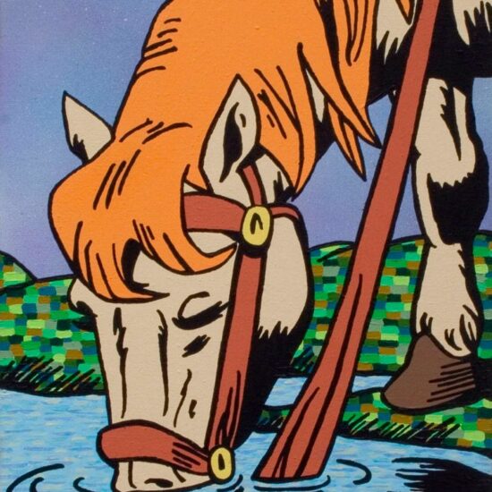 La monture du cavalier bleu. Acrylique et peinture en aérosol sur toile/Acrylic and spray paint on canvas, 35 X 28 cm, 2011.