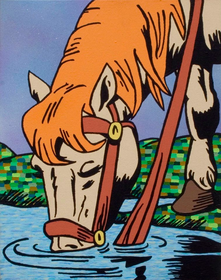 La monture du cavalier bleu. Acrylique et peinture en aérosol sur toile/Acrylic and spray paint on canvas, 35 X 28 cm, 2011.