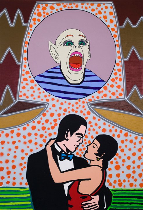 Sans titre. Acrylique et peinture aérosol sur toile/Acrylic and spray paint on canvas, 105 X 152 cm, 2008.