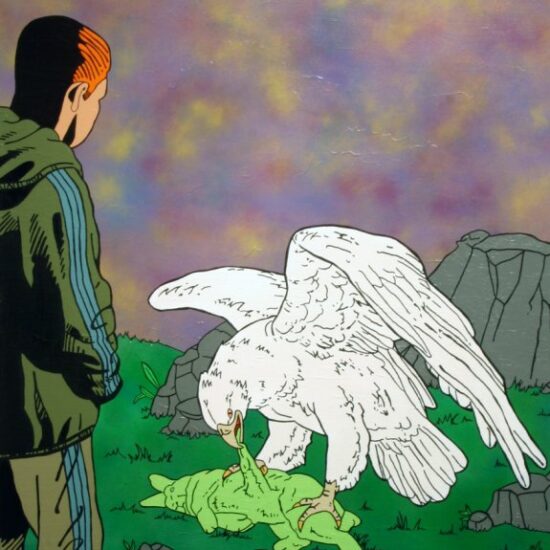 La Mort d’Alba. Acrylique et peinture en aérosol sur toile/Acrylic and spray paint on canvas, 153 X 122 cm, 2009.