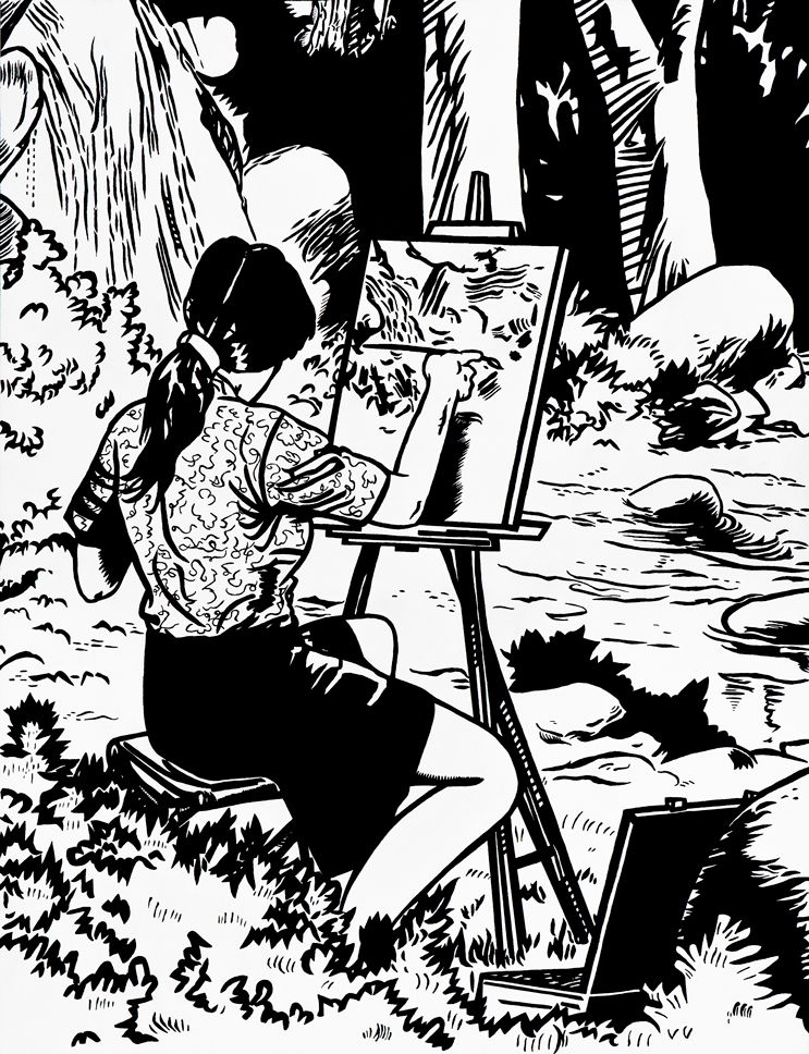 La Peintre, Acrylique sur panneau de bois/Acrylic on wood panel, 81.5 X 61 cm, 2017.