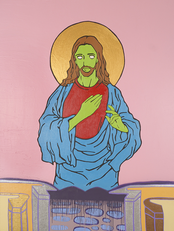 L’inquiétant J.C. Acrylique et peinture en aérosol sur toile/Acrylic and spray paint on canvas, 244 X 183 cm, 2007.