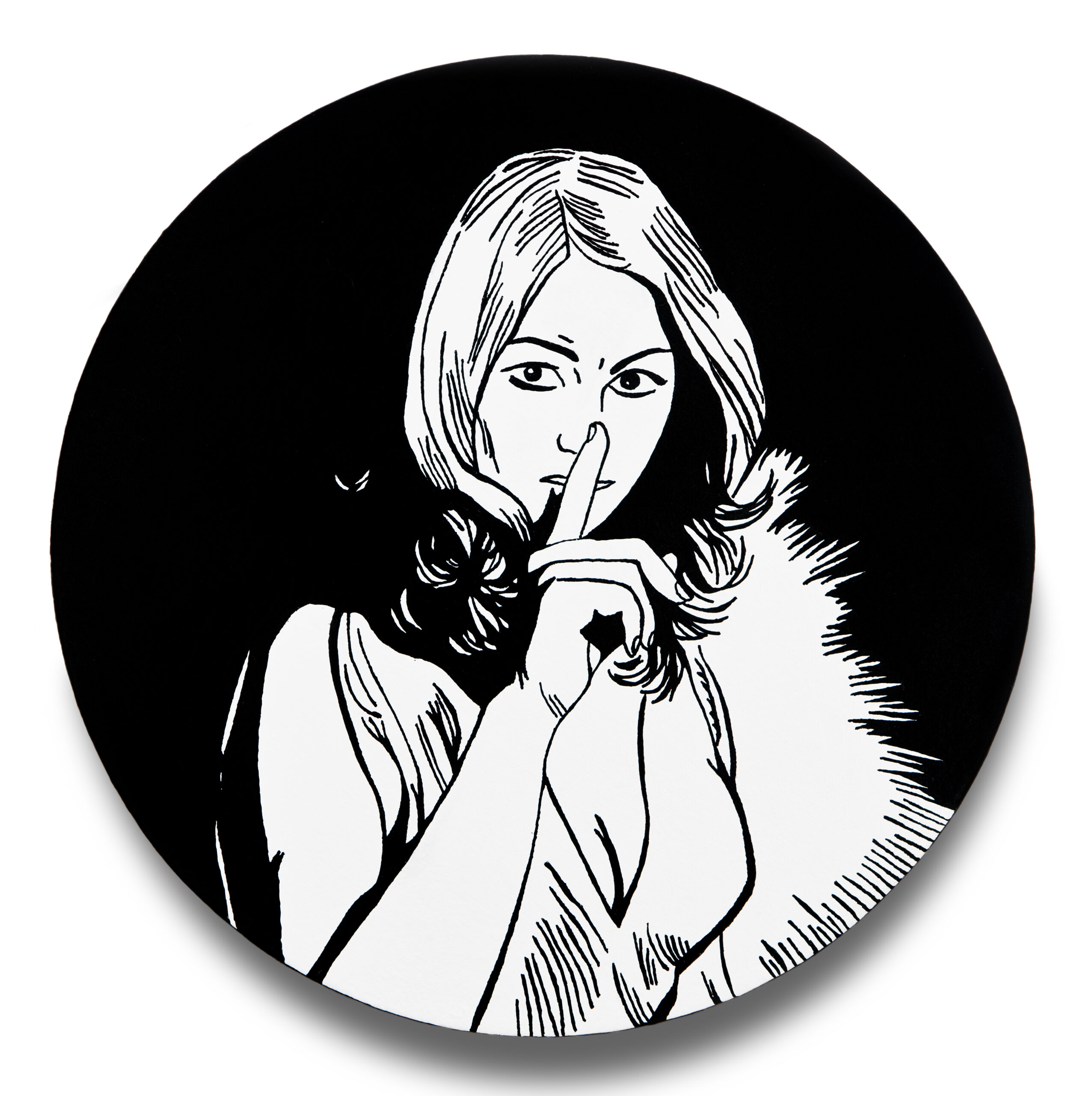 Silencio, Acrylique sur panneau de bois/Acrylic on wood panel, Tondo 25.4 X 25.4 cm, 2015.