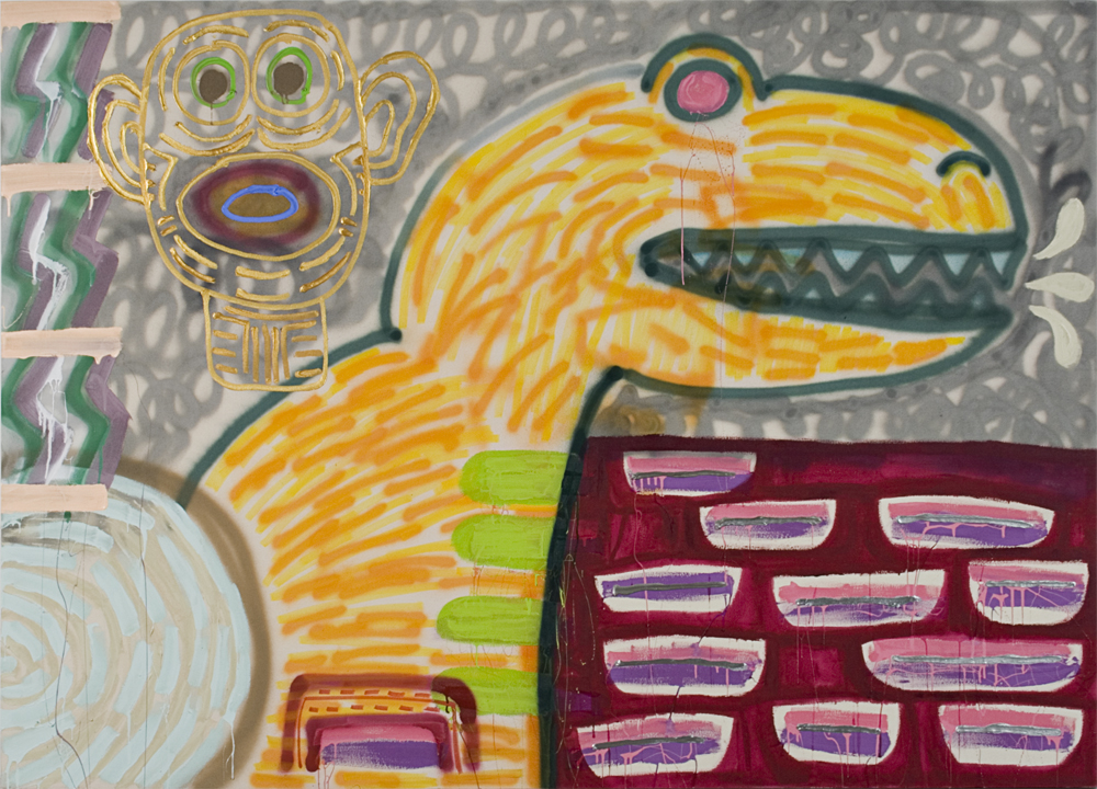 Le Dinosaure, Acrylique et peinture aérosol sur toile/Acrylic and spray paint on canvas, 152 X 213 cm, 2006.
