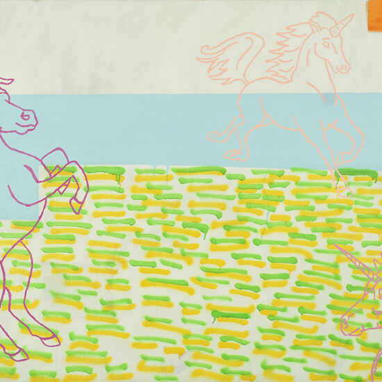 La promenade des Licornes, Acrylique et peinture aérosol sur toile/Acrylic and spray paint on canvas, 152 X 213 cm, 2006.