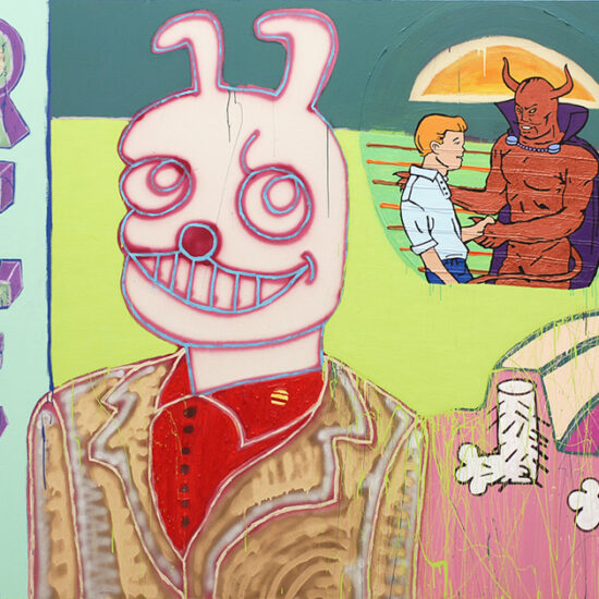 Le pacte de Ric Moranis, Acrylique et peinture aérosol sur toile/Acrylic and spray paint on canvas, 183 X 244 cm, 2007.