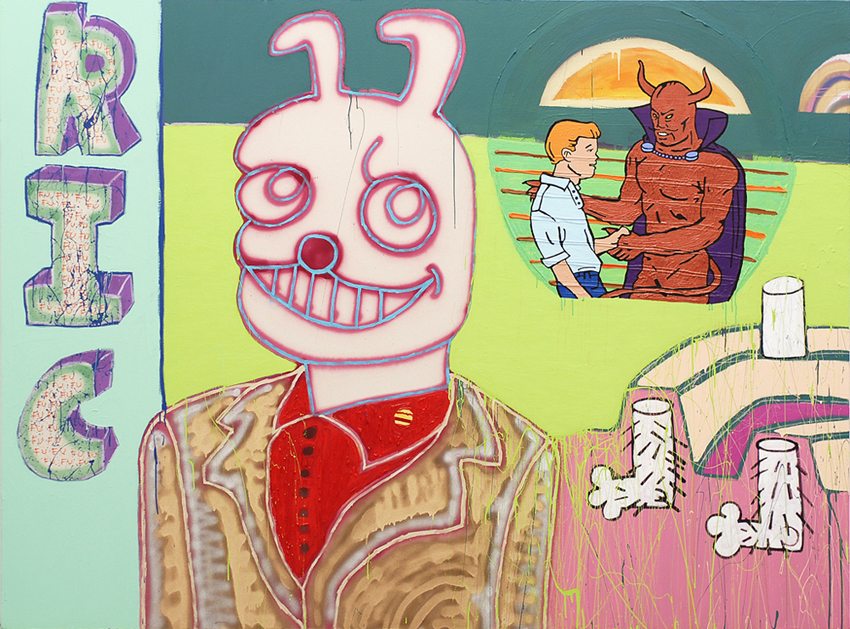 Le pacte de Ric Moranis, Acrylique et peinture aérosol sur toile/Acrylic and spray paint on canvas, 183 X 244 cm, 2007.